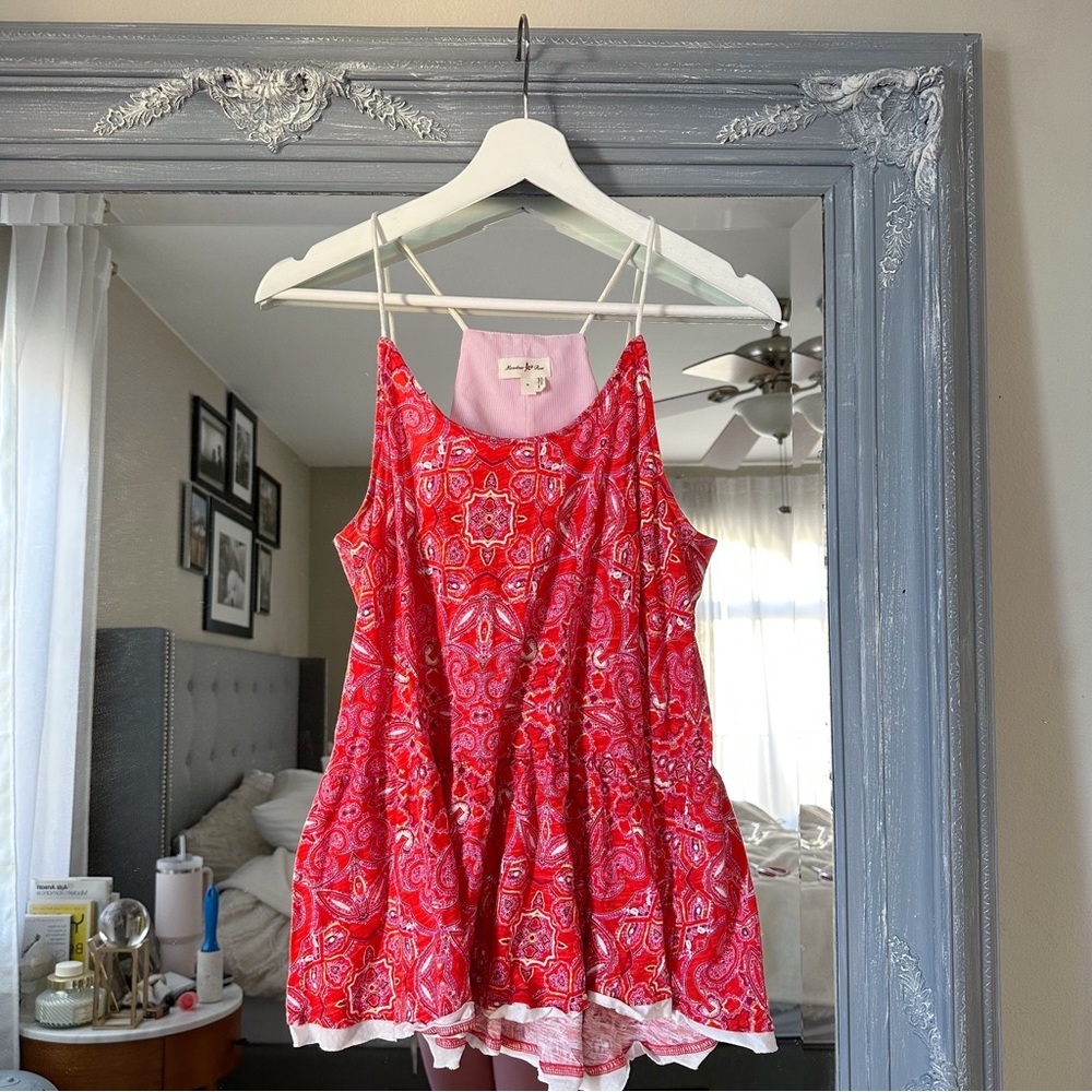 ANTHROPOLOGIE Meadow Rue Red Paisley Print Babydoll Y2K Top Boho Cottagecore S